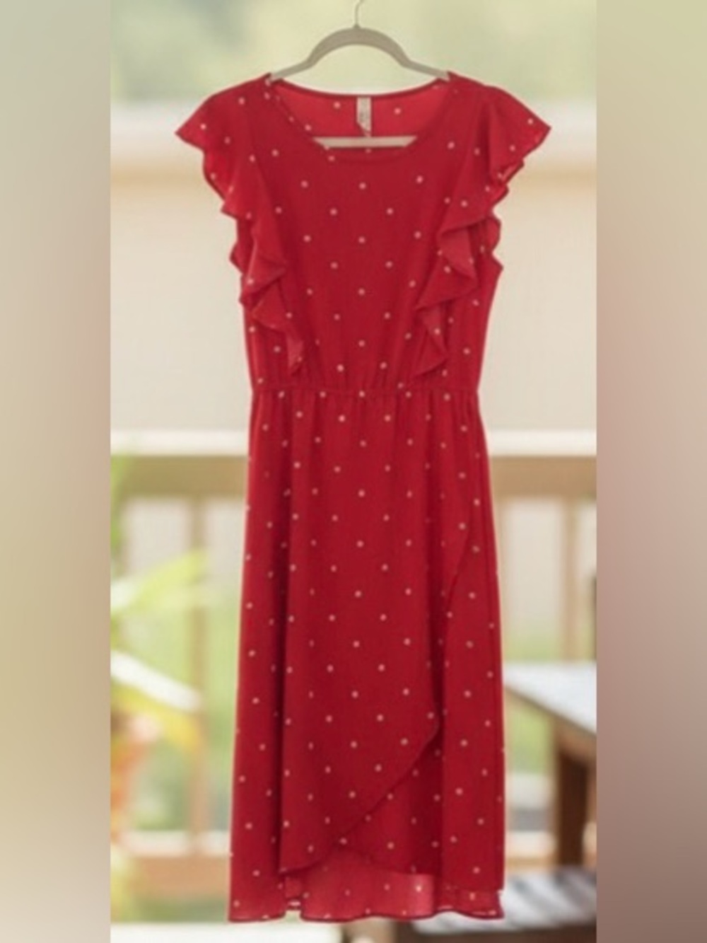 Red Polka Dot Ruffle Midi Dress - Women's Effortless Day-to-Evening Style